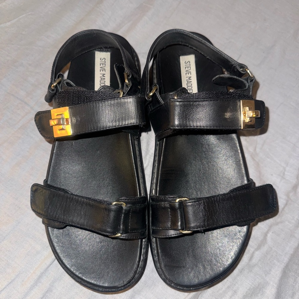 Steve Madden Black Sandals with Gold Buckle